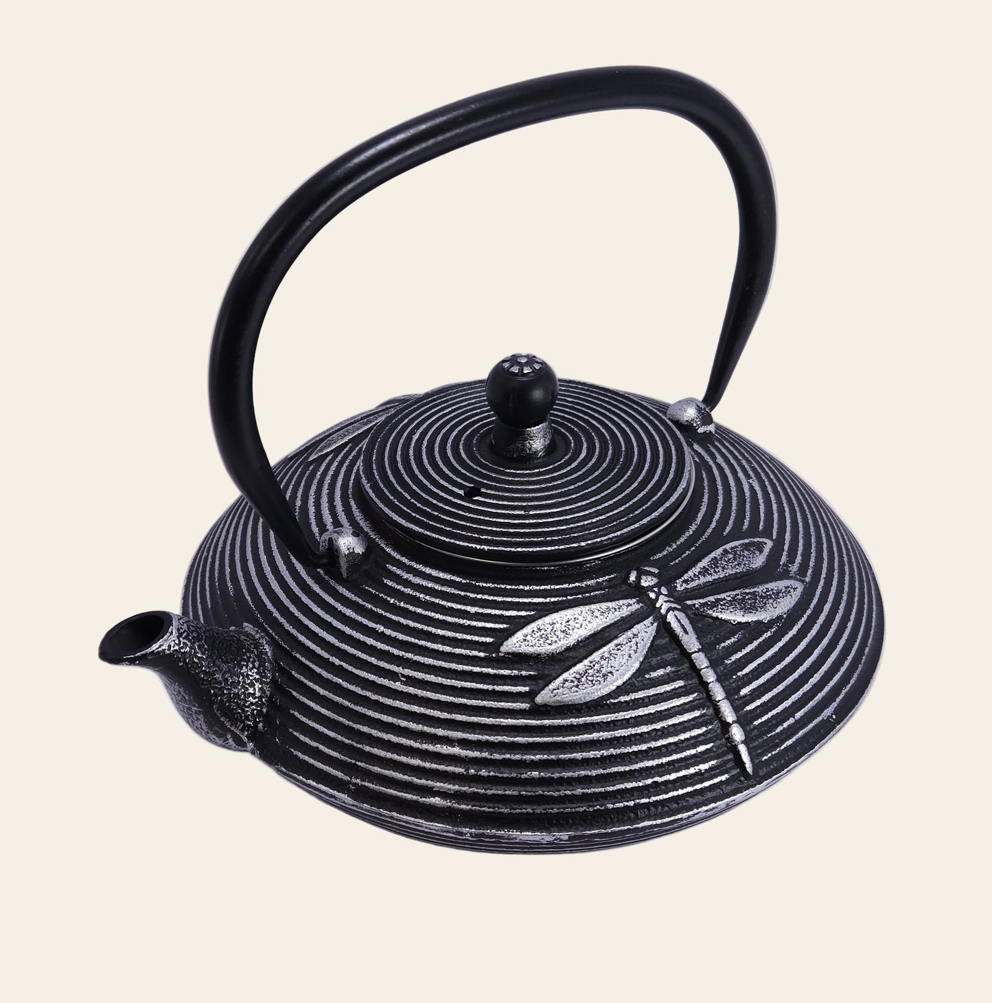 Théière en fonte noir/argent 800 ml, forme arrondie, dimensions 20×17×9,5 cm