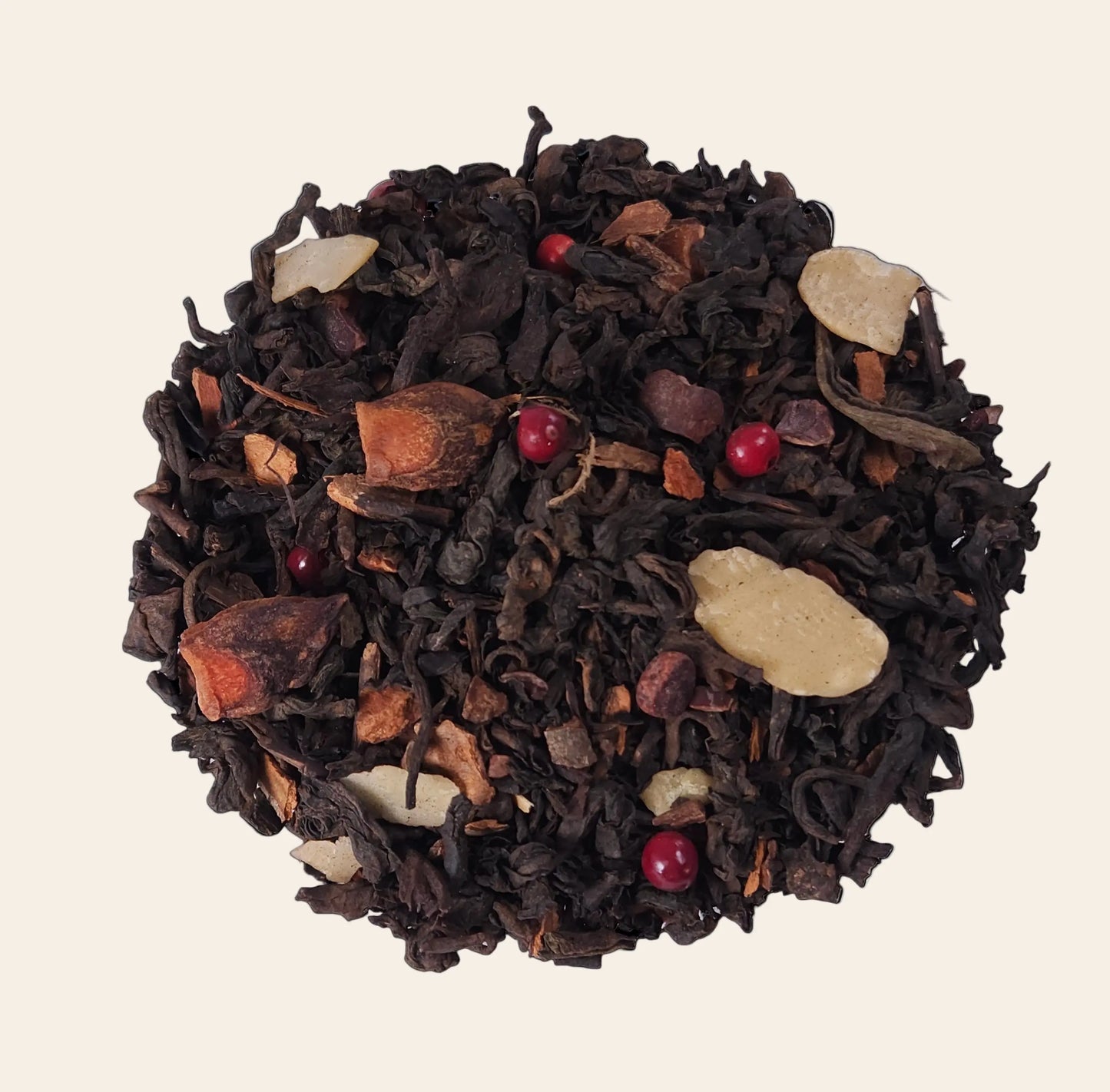 Thé Pu Erh en vrac, parfumé aux épices et fruits, édition spéciale Gùteau de Noël. La BibliothéiÚre