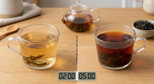 Comparaison de deux infusions du même thé, deux minutes et cinq minutes