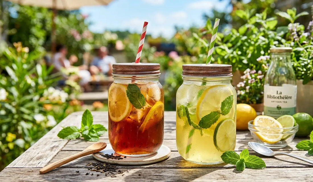 Carafe de thé glacé cold brew infusé à froid au réfrigérateur, méthode maison sans amertume