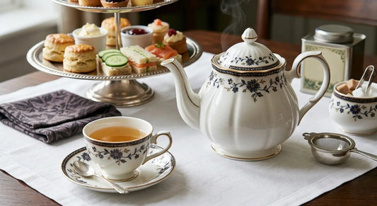 Théière et tasses pour un afternoon tea anglais traditionnel