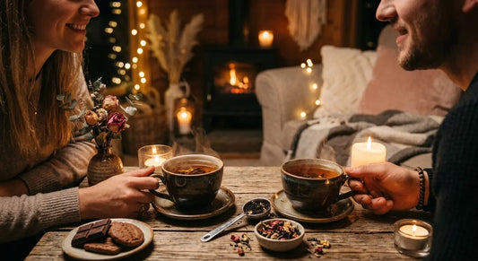 Deux tasses de thé en vrac fumantes lors d'une soirée en amoureux