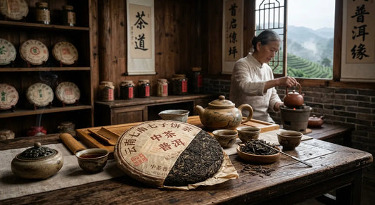 Galette de pu-erh compressée, the post fermenté du Yunnan