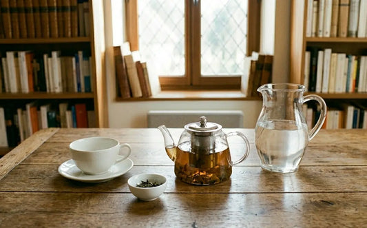 Verre d'eau du robinet à côté d'une tasse de thé | La Bibliothéière