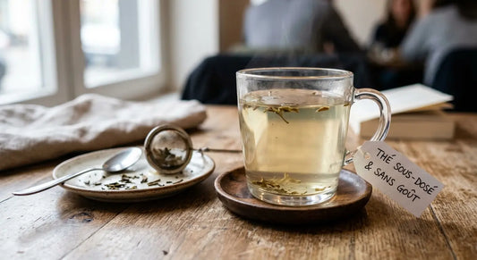 Tasse de thé en vrac à l'infusion claire signe d'un thé sans goût sous-dosé