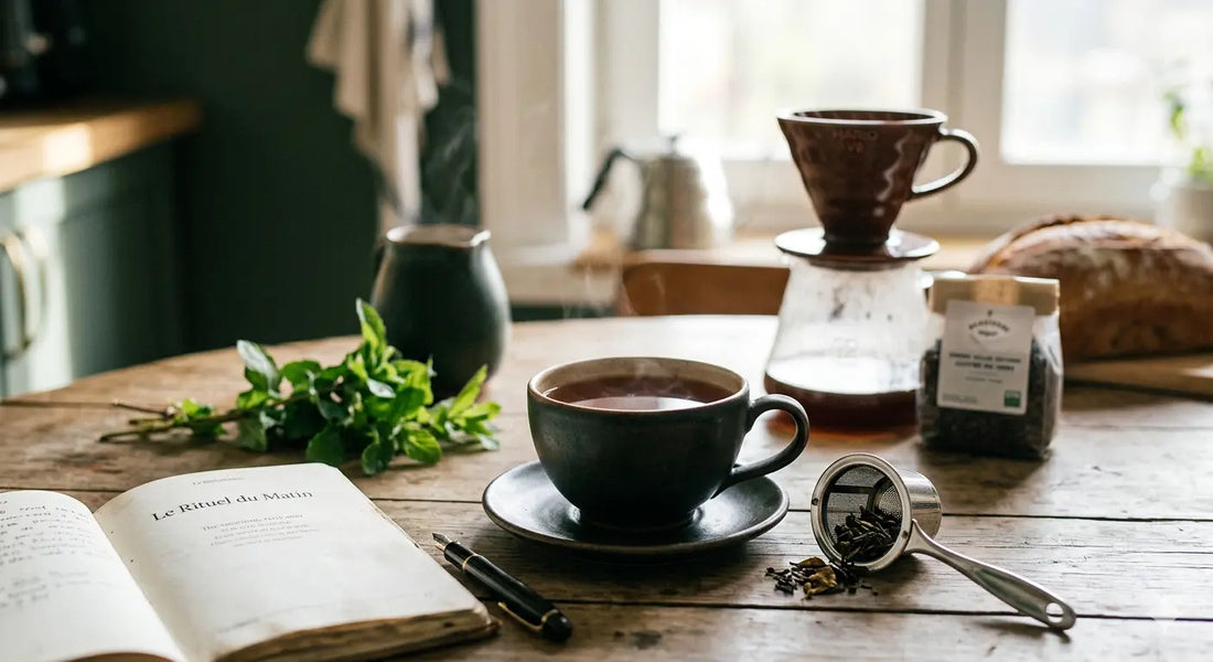 Tasse de thé et tasse de café côte à côte | La Bibliothéière