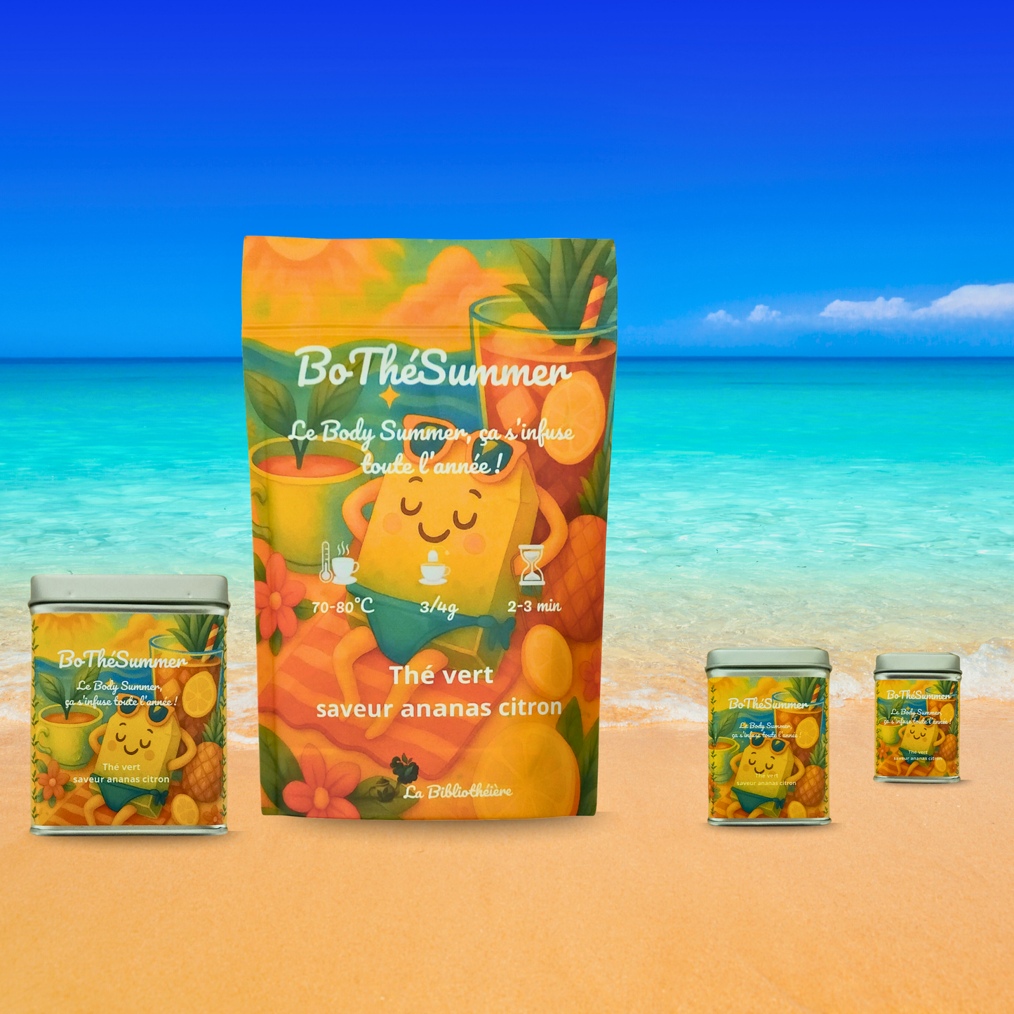 Thé vert ananas citron – BoThéSummer – sachet et boîtes métal 50g et 100g– La Bibliothéière.