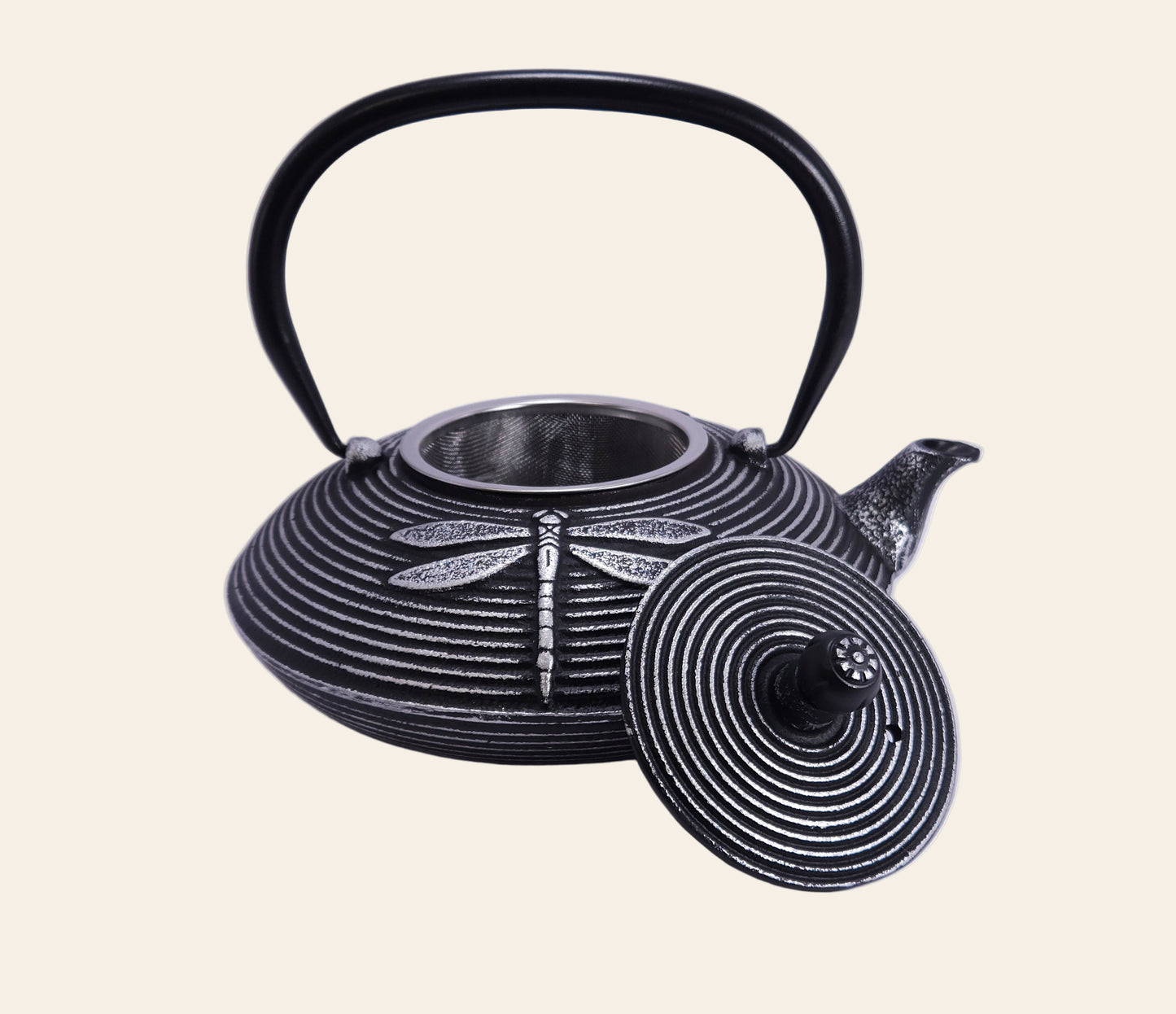 Théière en fonte robuste 800 ml, anse relevée, filtre en acier inoxydable visible