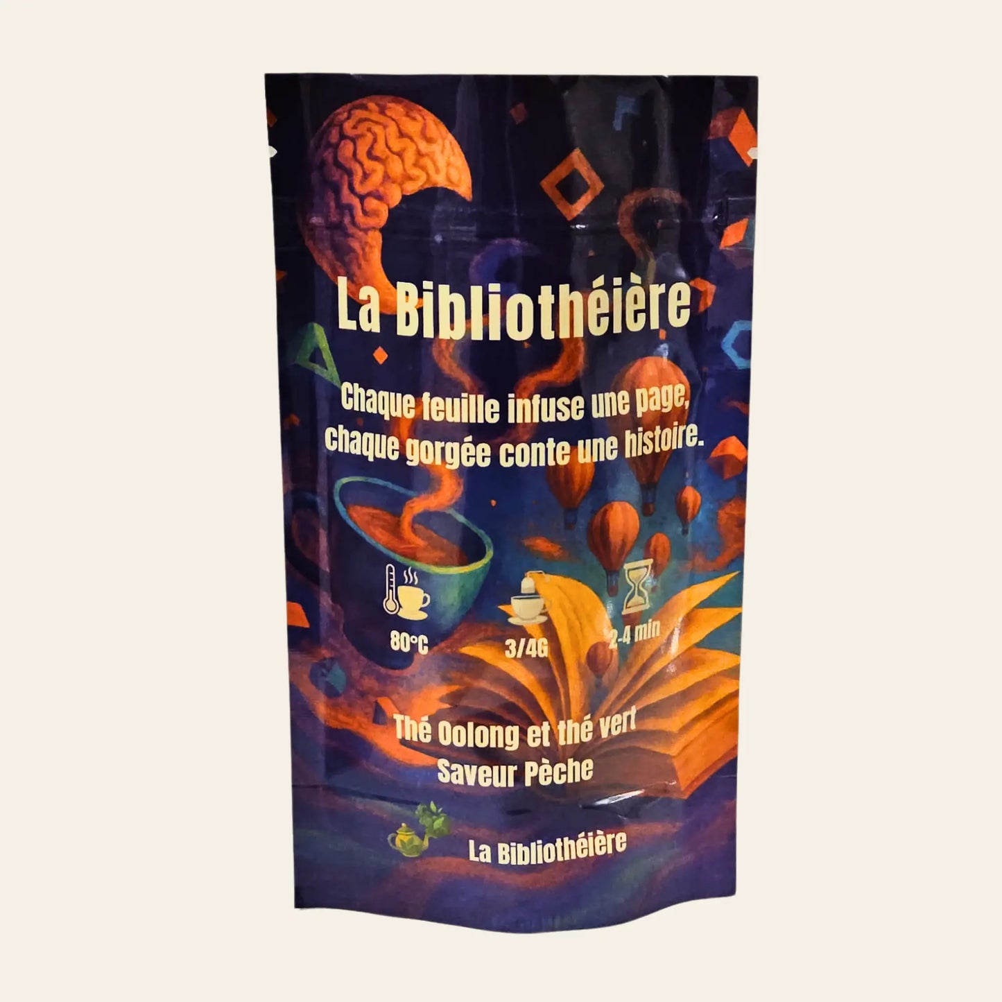 Thé oolong et thé vert pêche en vrac, infusion fruitée naturelle de La Bibliothéière.
